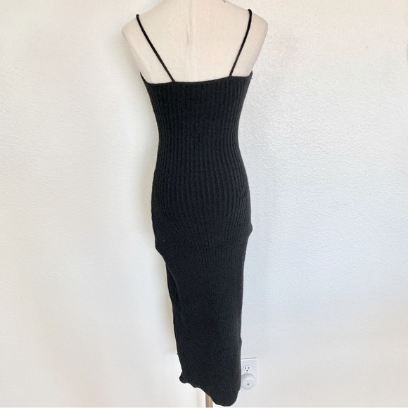 Cider Black Knit Solid Cami Split Midi Sweater Dress & Crop Top 2-Piece Set - Picture 7 of 10